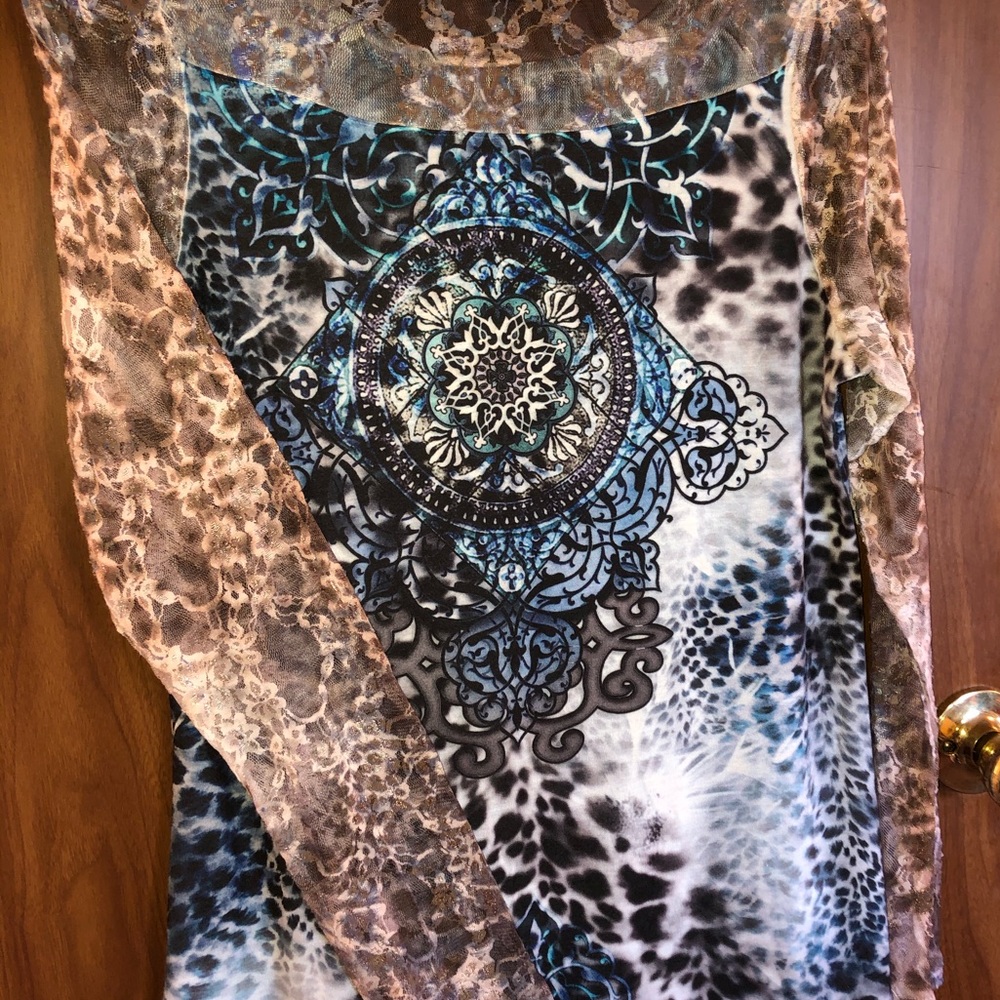Blue and gray long sleeve blouse